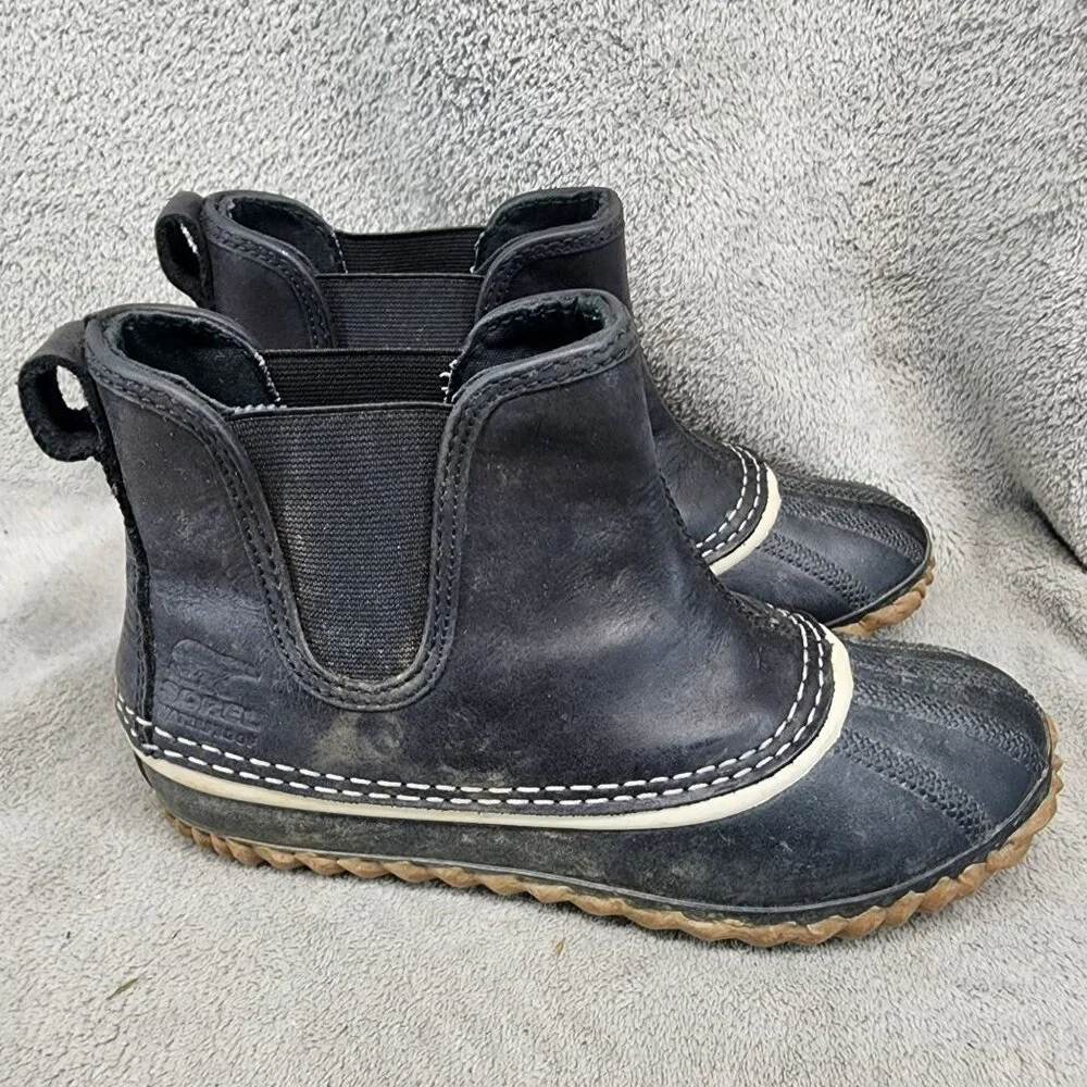 Sorel Shoes Womens Size 6 Out N About Black Leather Chelsea Duck Boots